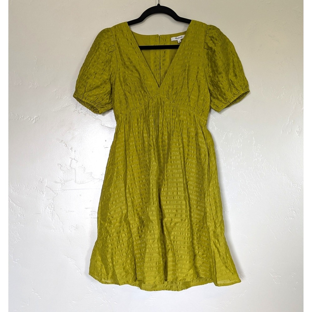 Madewell Annamarie Mini Babydoll Dress Size 0 Citrus Lime Green Puff Sleeve - Picture 2 of 13